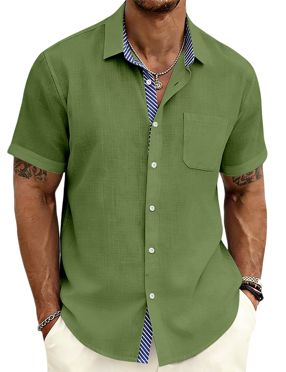 Men's Striped Shirt with Collar