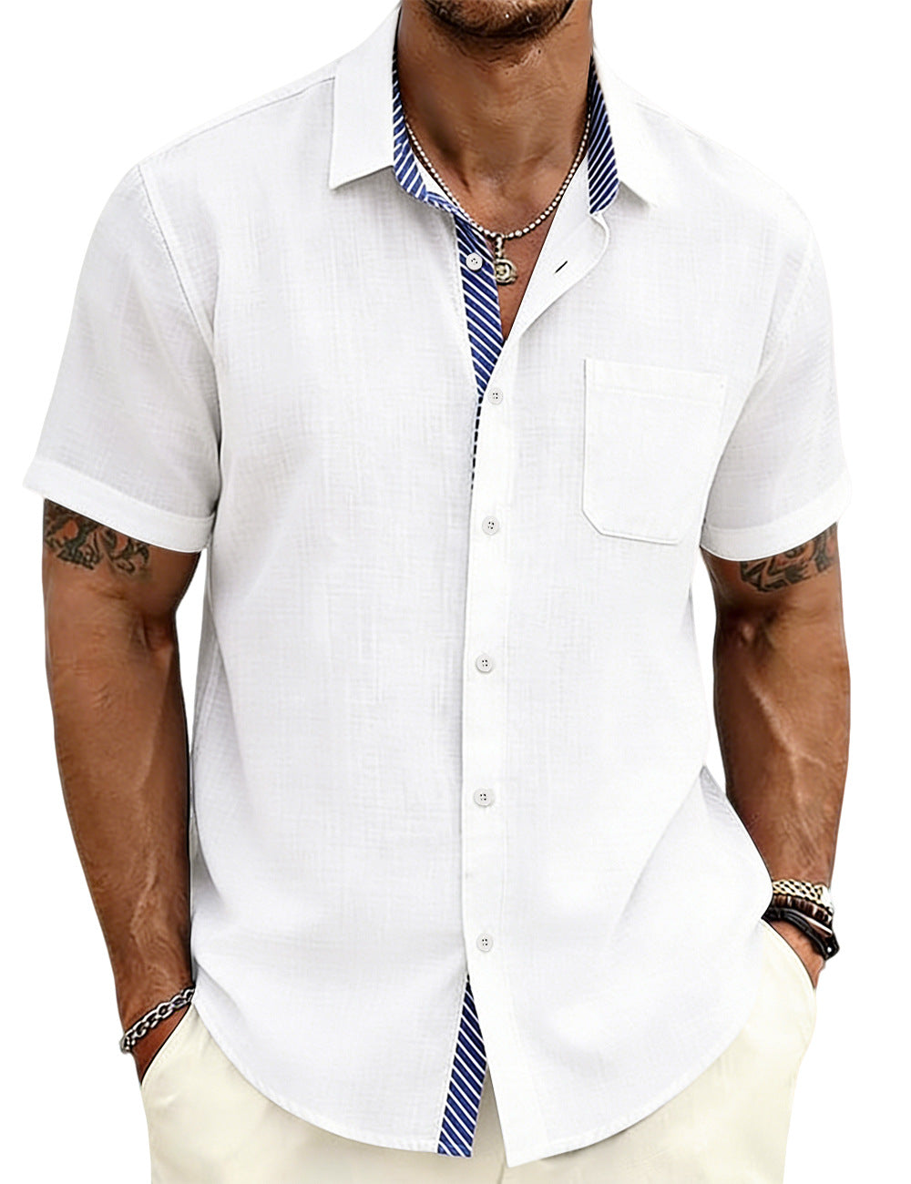 Men's Striped Shirt with Collar